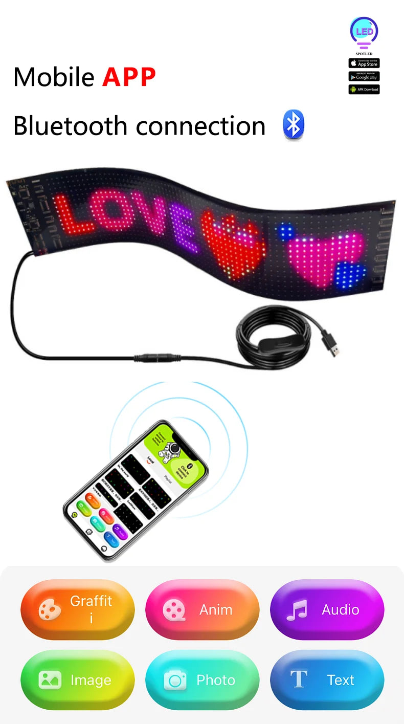 Waterproof App Flex LED glow car rear window digital display sticker programmable Flexible EL Glow LED Panel for car