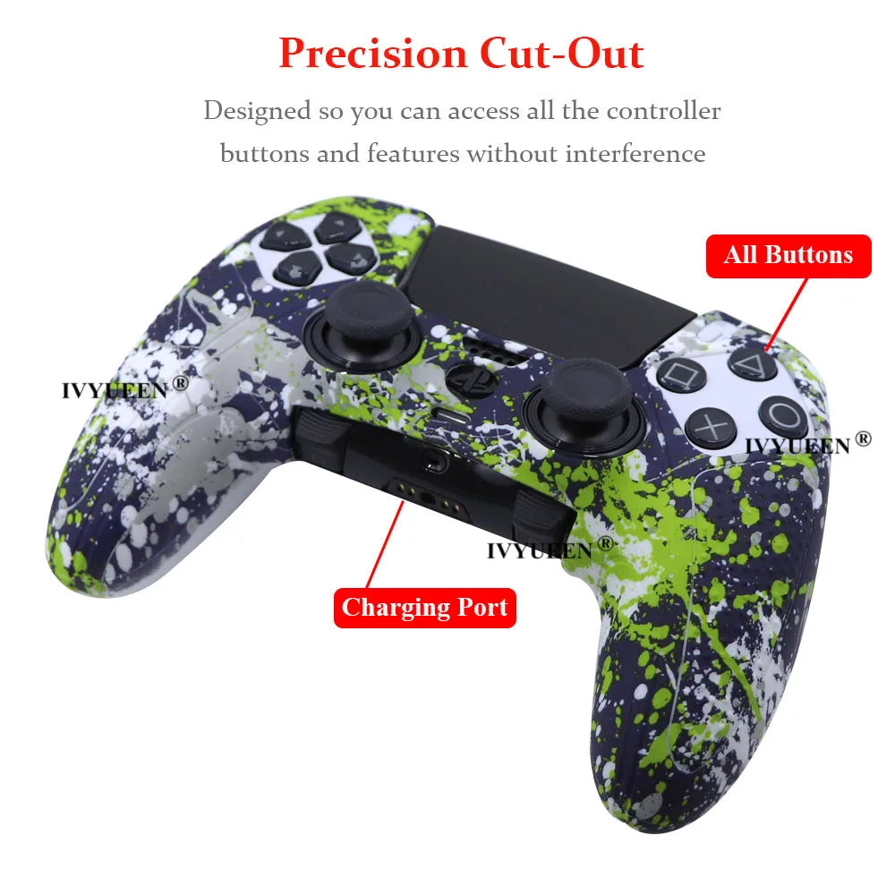 IVYUEEN Water Transform Printing Protective Skin for PlayStation 5 PS5 DualSense Edge Controller Soft Silicone Case Cover