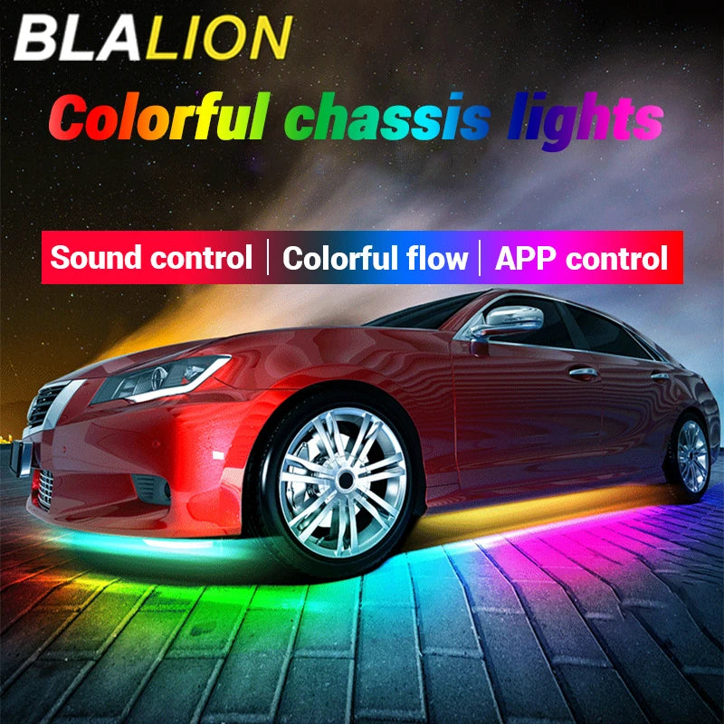 BLALION Car Flexible Underglow Strip Light LED Underbody APP Remote Sound Control RGB Neon Light Atmosphere Lamp Auto Decoration