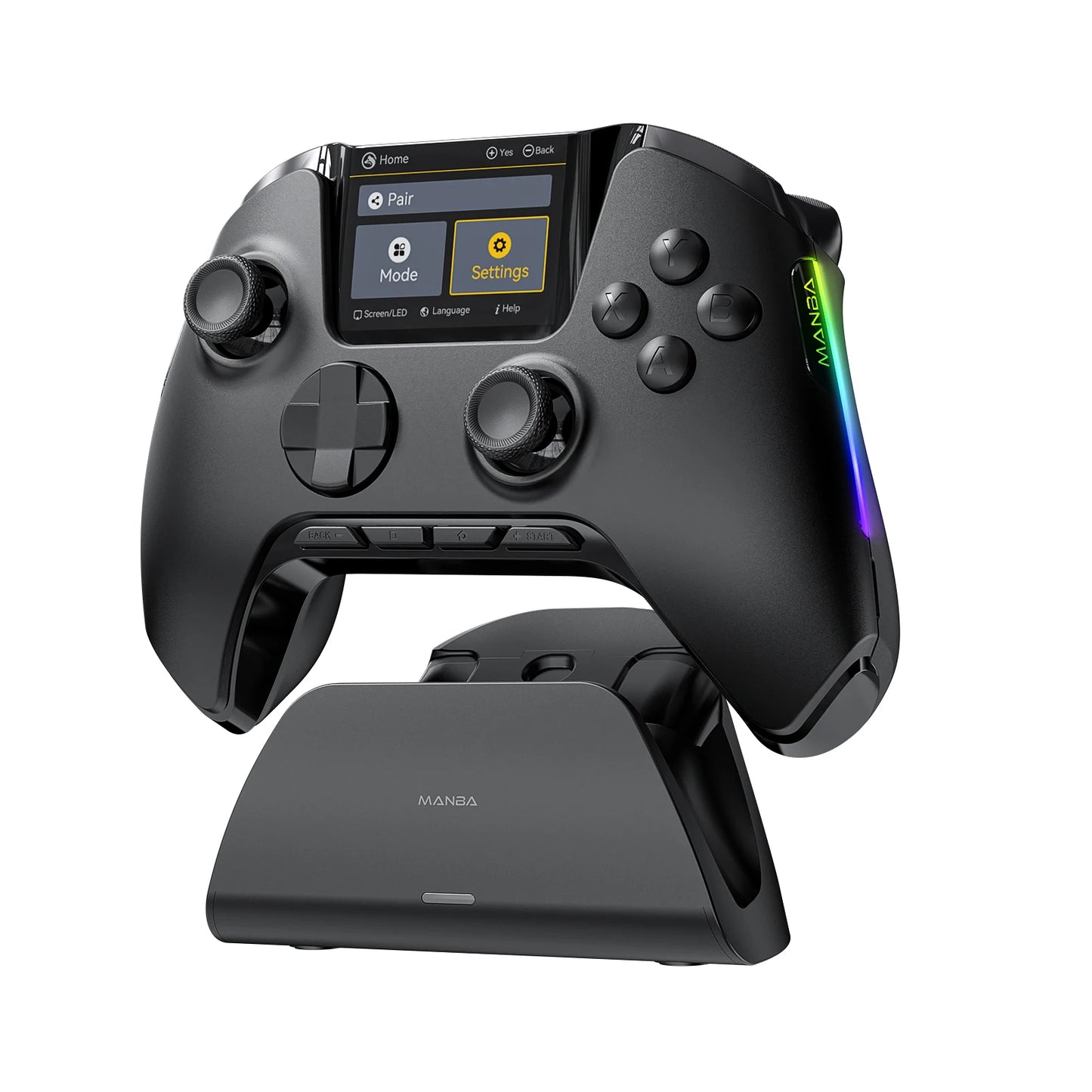 Interactive Screen Wireless Gaming Controller for Switch/PC/iOS/Android Hall Effect Stick RGB Light 1800mAh with Charging Dock