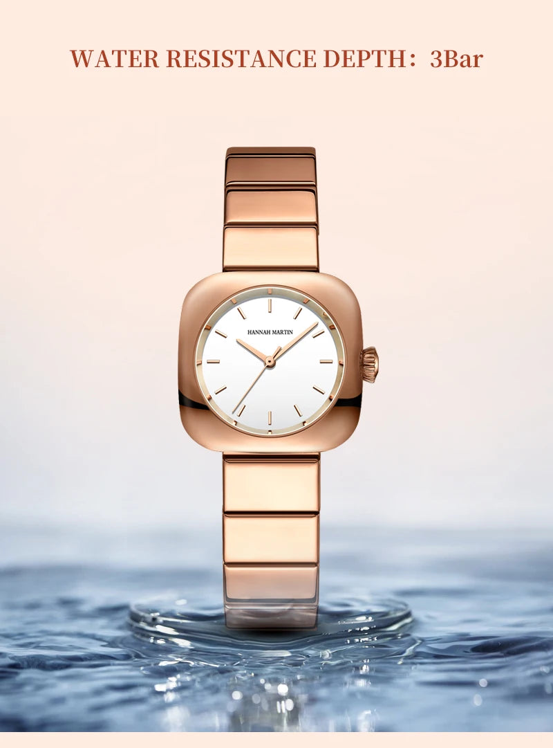 2024 New Minimalist Women's Watch 30mm Square Japanese Movement  Original Rose Gold Elliptic Leather Casual Fashion Wristwatches