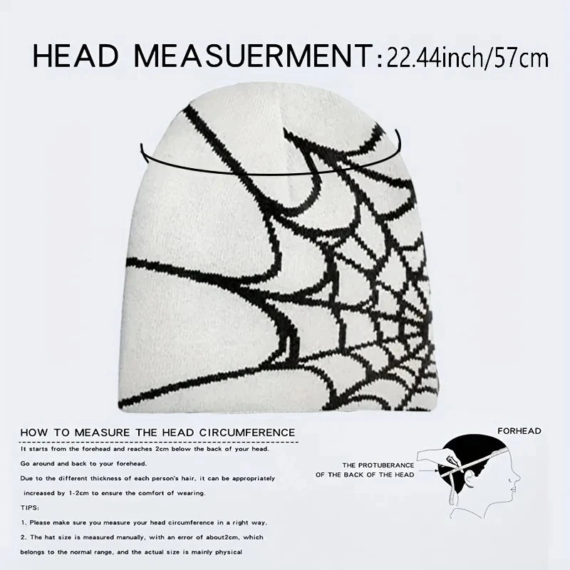 Goth Spider Web Jacquard Beanie Caps Y2K Knitted Warm Hip Hop Unisex Elastic Knit Hat Skull Cap For Women Men