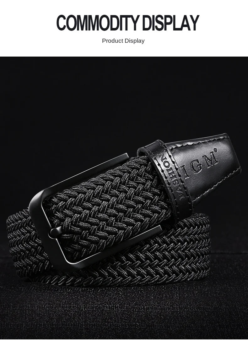 Belt Men 35mm Tide Canvas Elastic Belt Woven Non Porous Design Joker Young Students Jeans Belt