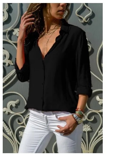 Women Elegant Solid Chiffon Blouse Spring Summer Casual Long Sleeve V Neck Loose Shirt Office Lady Tunics Oversized Tops 2023