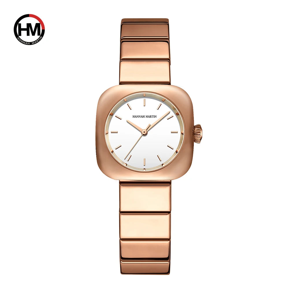 2024 New Minimalist Women's Watch 30mm Square Japanese Movement  Original Rose Gold Elliptic Leather Casual Fashion Wristwatches