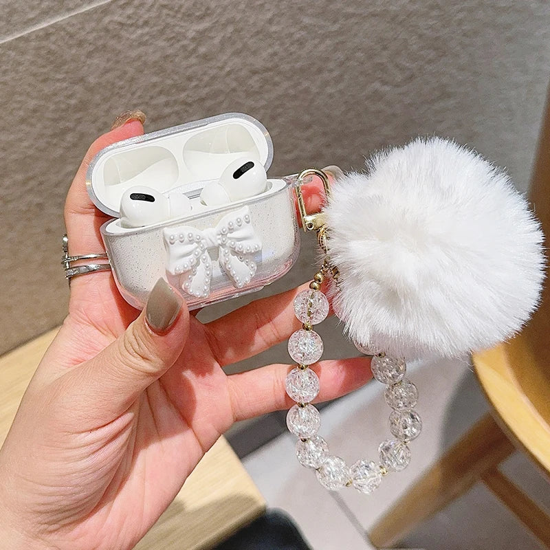 Cute Glitter Bow knot Crystal Headphone Cover Pendant Minimalist Style For Apple Airpods pro2 3 2 4 Headset Protective Case