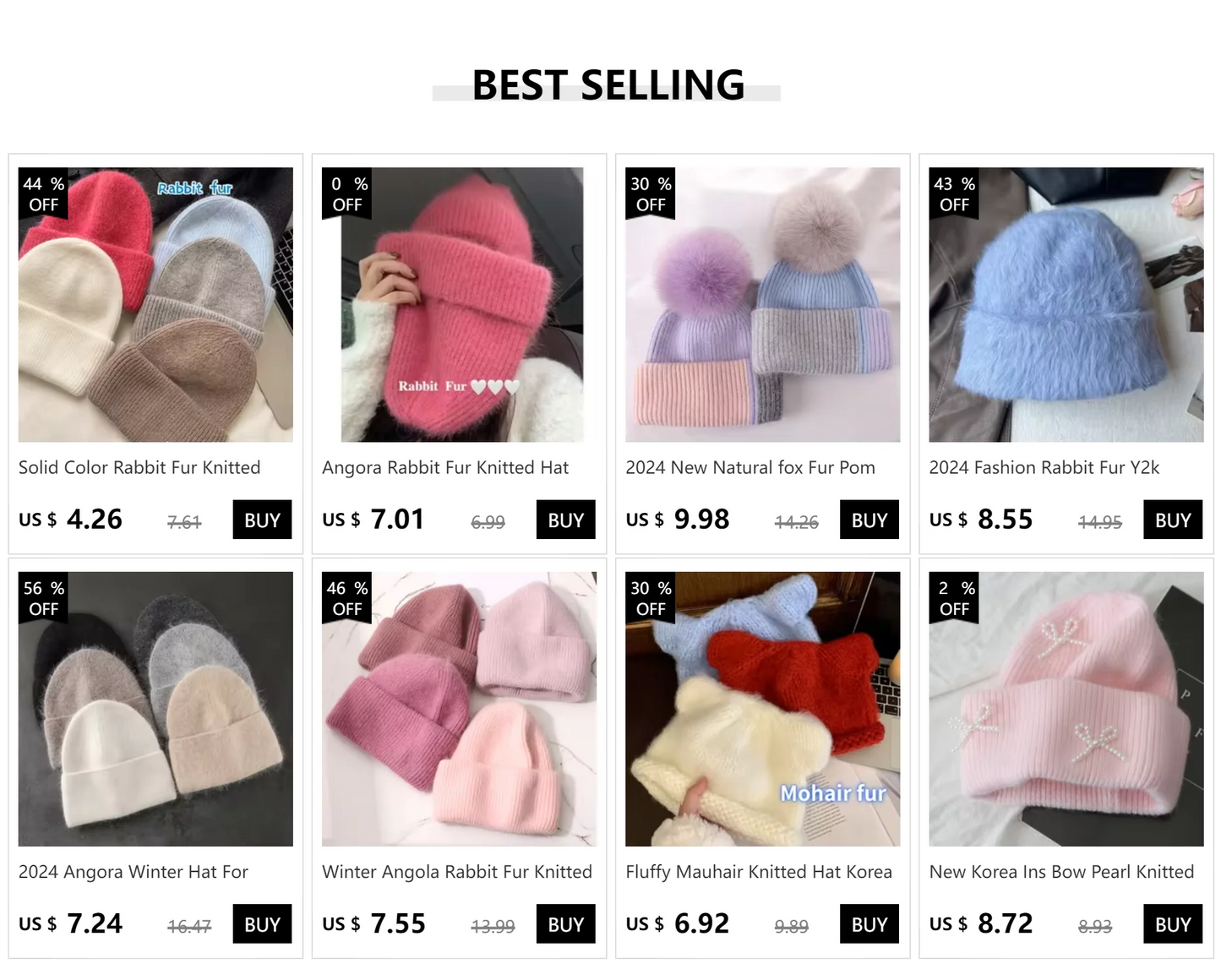 Winter Angola Rabbit Fur Knitted Beanies For Women Fashion Solid Warm Cashmere Wool Skullies Cap Female Three Fold Thick Hats