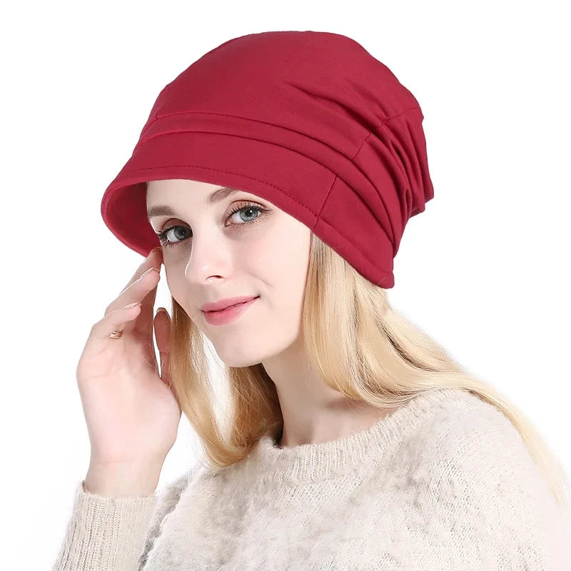 Turban Cap For Women Muslim Plain Brim Hats Stretch Turban Chemo Loss Head Wrap Beanie Casual Head Wrap Scarf