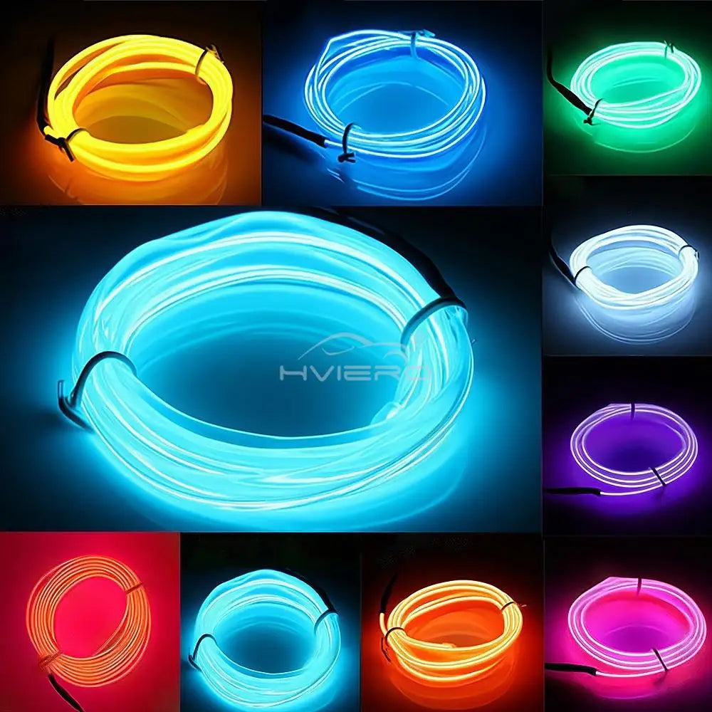 5M Universal Car Interior Lighting white LED Strip Decoration Garl and Wire Rope Tube Line Flexible Neon Lights with USB Drive