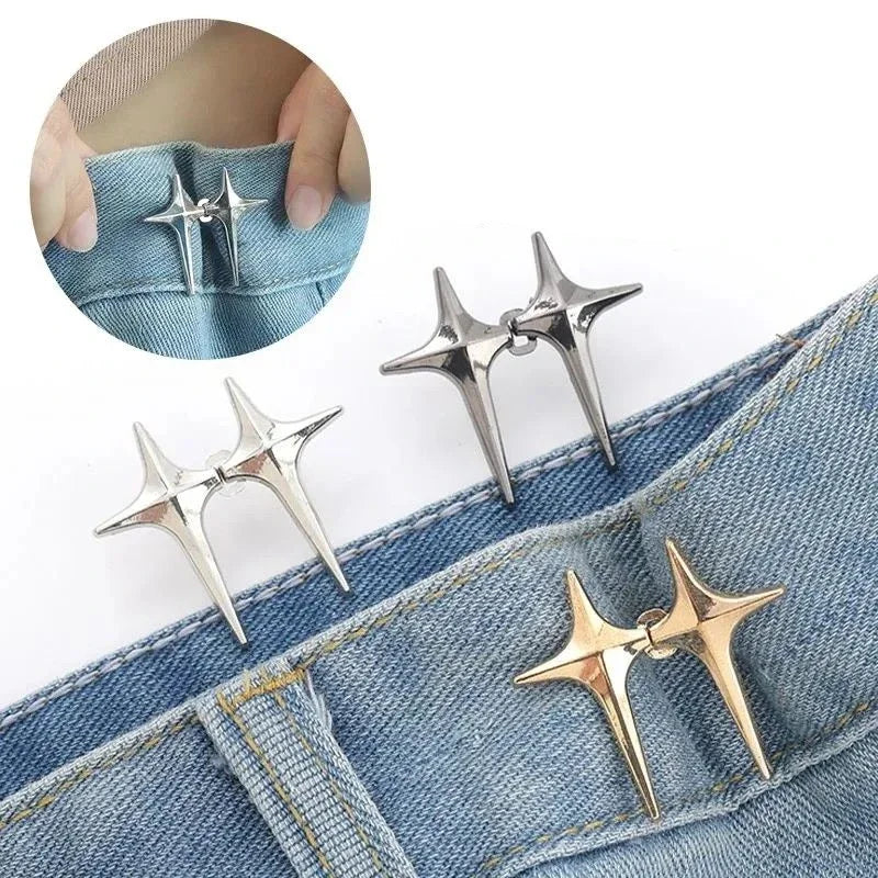 Adjustable Waist Buckle Cross Star Shape Jean Buttons Pins Detachable Metal Buttons Waist Tightener Clothing Accessories