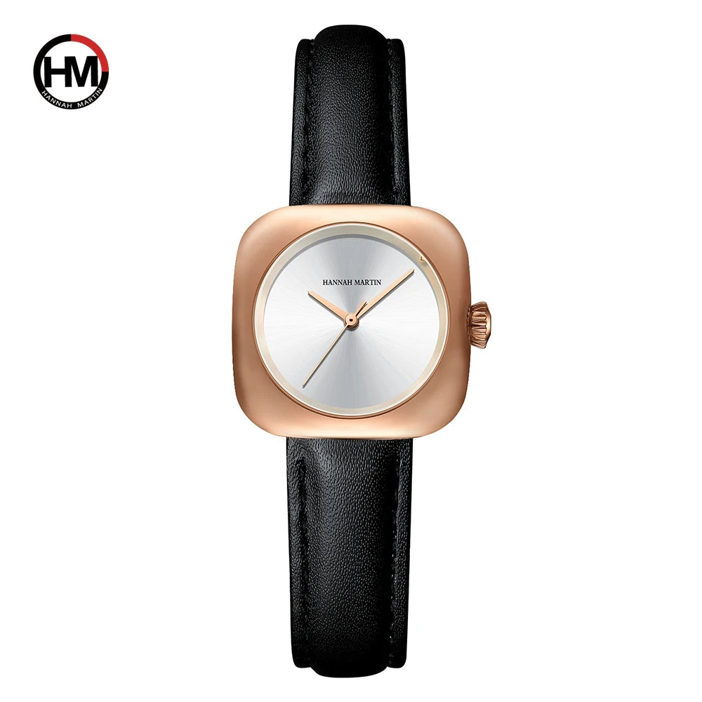 2024 New Minimalist Women's Watch 30mm Square Japanese Movement  Original Rose Gold Elliptic Leather Casual Fashion Wristwatches