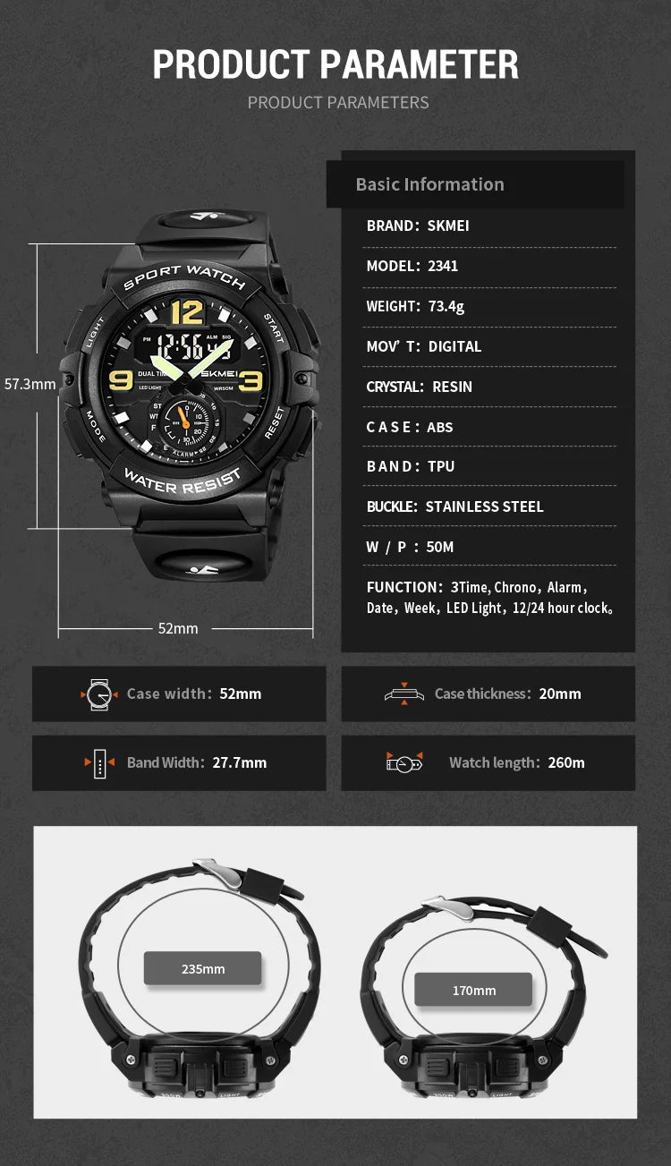 SKMEI Digital Electronic Large Dial Watch Fashion Sport Watches For Men Waterproof Quartz Wristwatch Alarm Clock Horloges Mannen