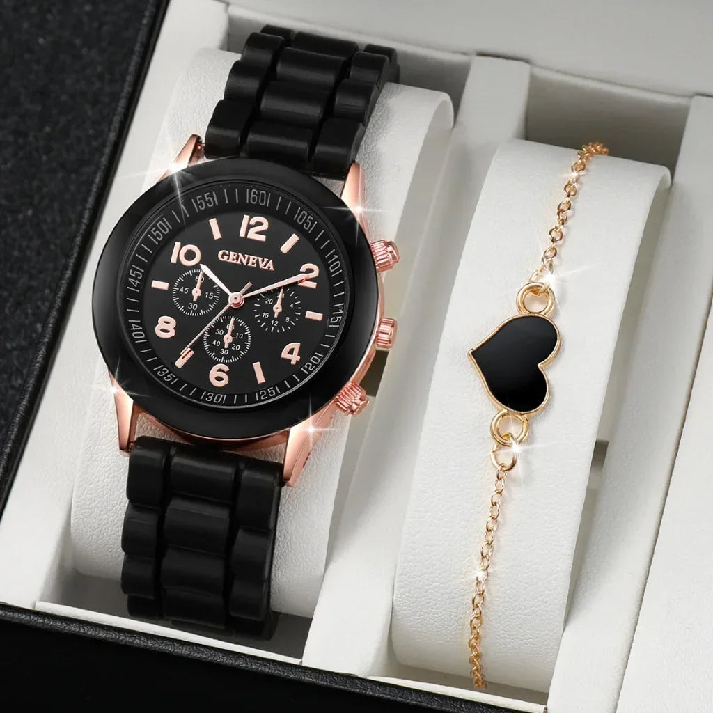 2/6pcs Luxury Watch Set Women Ring Necklace Earrings Rhinestone Fashion Wristwatch Female Casual Ladies Watches Bracelet(No Box)