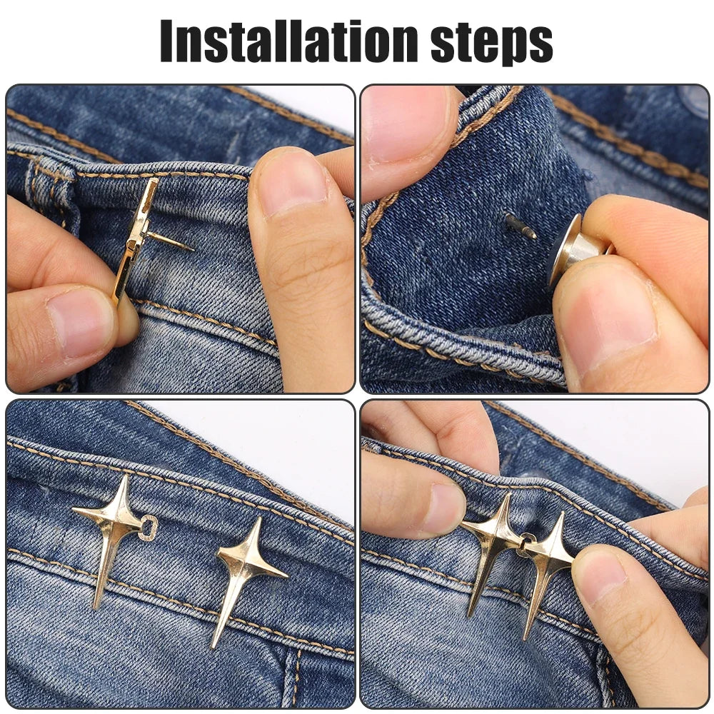 Adjustable Waist Buckle Cross Star Shape Jean Buttons Pins Detachable Metal Buttons Waist Tightener Clothing Accessories