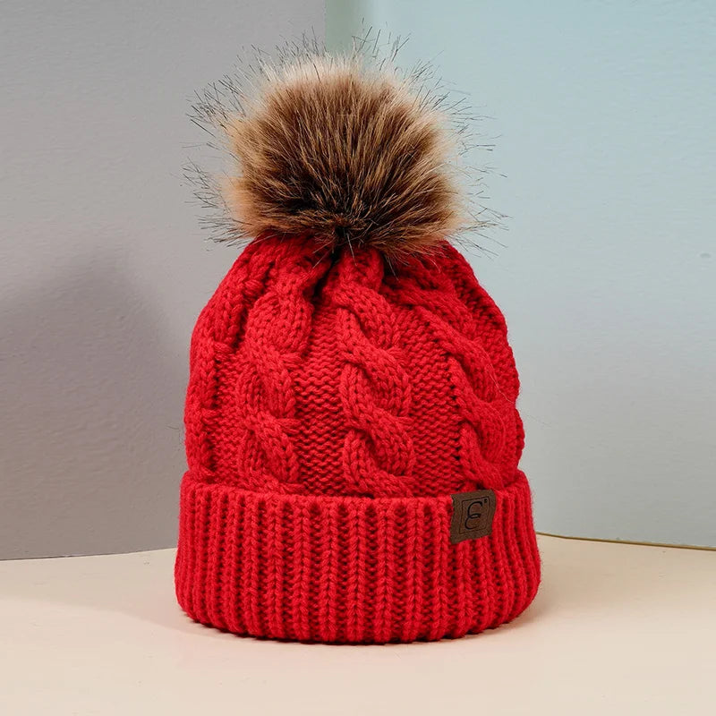 New autumn and winter woolen knitted hat, warm hat, children's anti cold and velvet hat, woolen ball hat