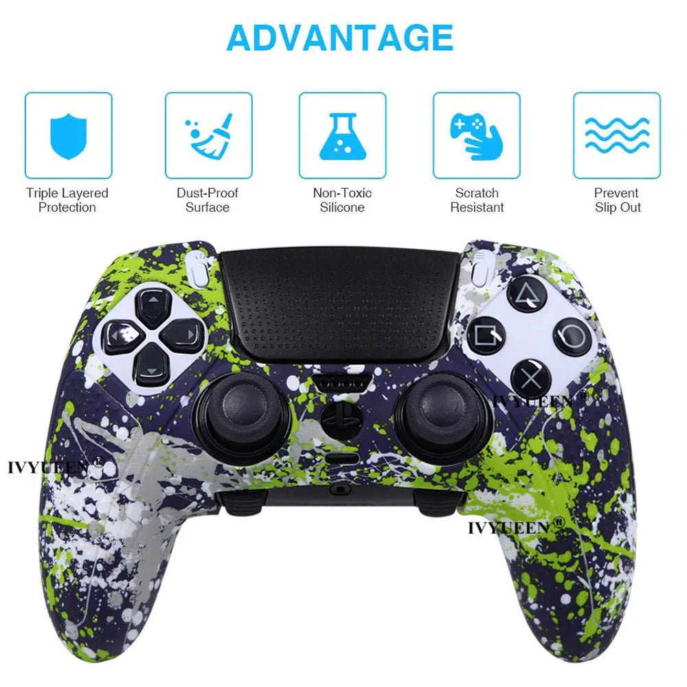 IVYUEEN Water Transform Printing Protective Skin for PlayStation 5 PS5 DualSense Edge Controller Soft Silicone Case Cover