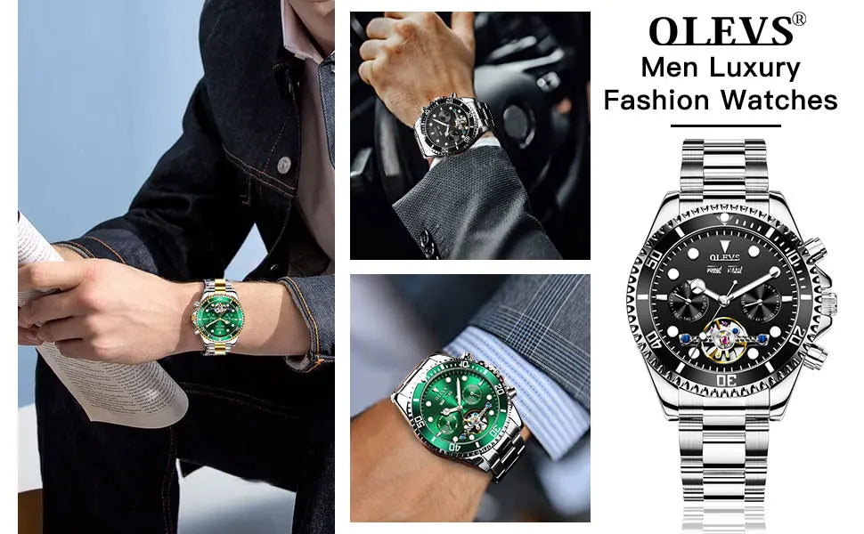 OLEVS Original Automatic Mechanical Watch for Men 42.8mm Big Dial Skeleton Hollow Date Week Luxury TOP Brand Men's Wristwatches