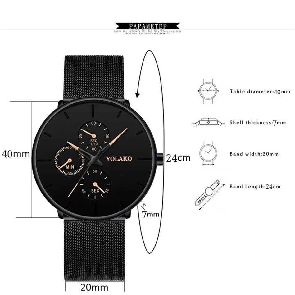 Fashion Men Business Watches Luxury Ultra Thin Steel Mesh Belt Quartz Men Wrist Watch Casual Leather Band Male Watch