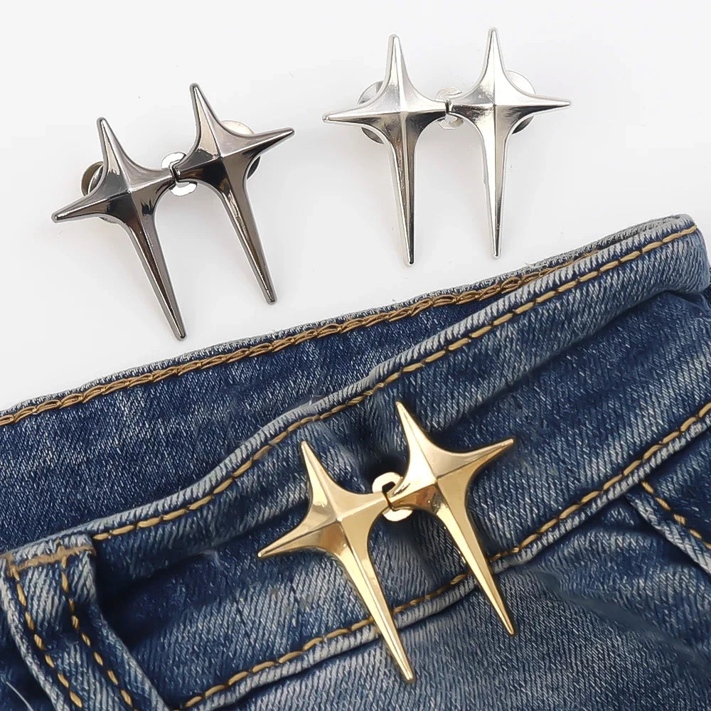 Adjustable Waist Buckle Cross Star Shape Jean Buttons Pins Detachable Metal Buttons Waist Tightener Clothing Accessories