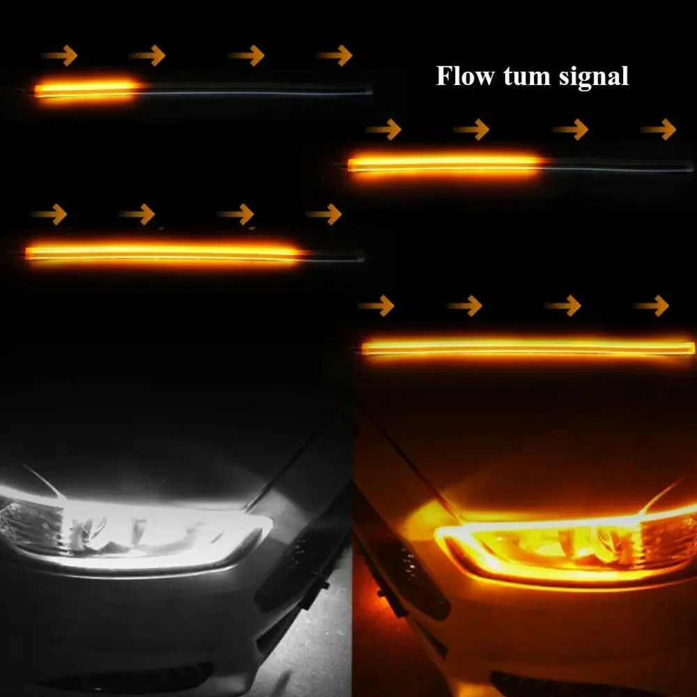 2PCS 30cm 45cm 60cm Sequential LED Strip Indicator Turn Signal DRL Daytime Running Lights