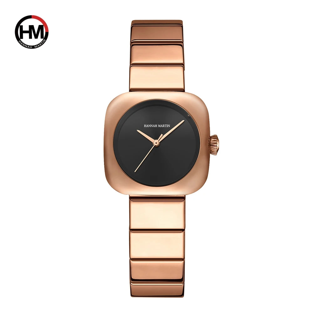 2024 New Minimalist Women's Watch 30mm Square Japanese Movement  Original Rose Gold Elliptic Leather Casual Fashion Wristwatches