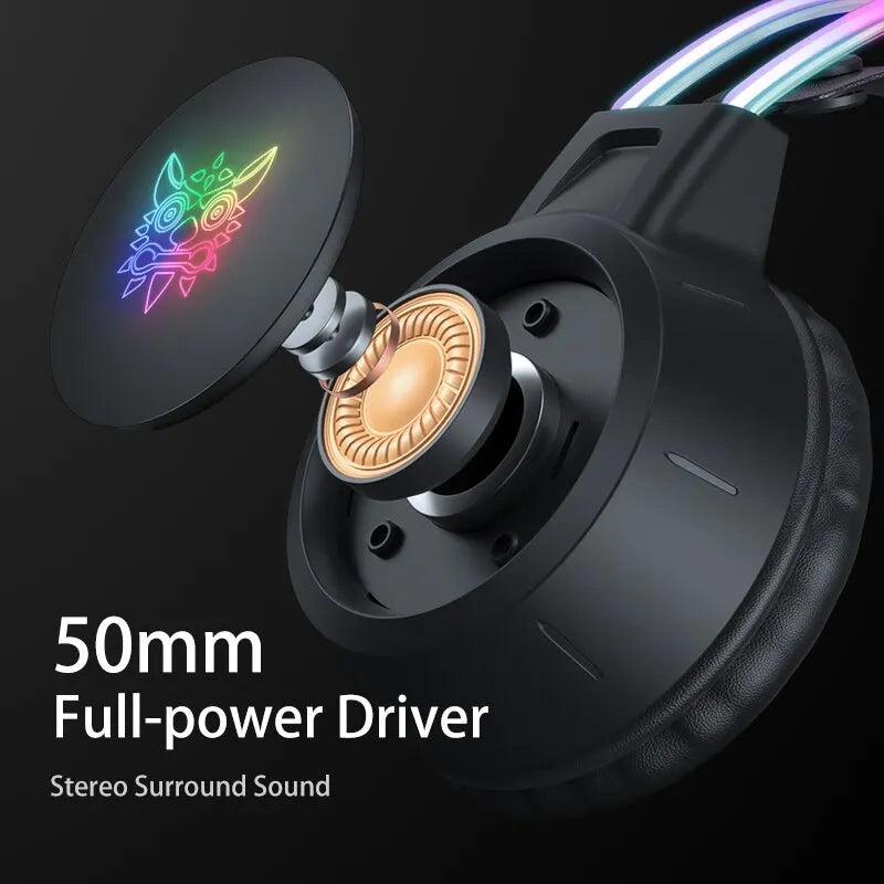 ONIKUMA X15 Pro Over-Ear Headphones Gaming Headset Wired Cancelling Earphones Pink Cat Ears Rgb Light With Mic For PC PS4