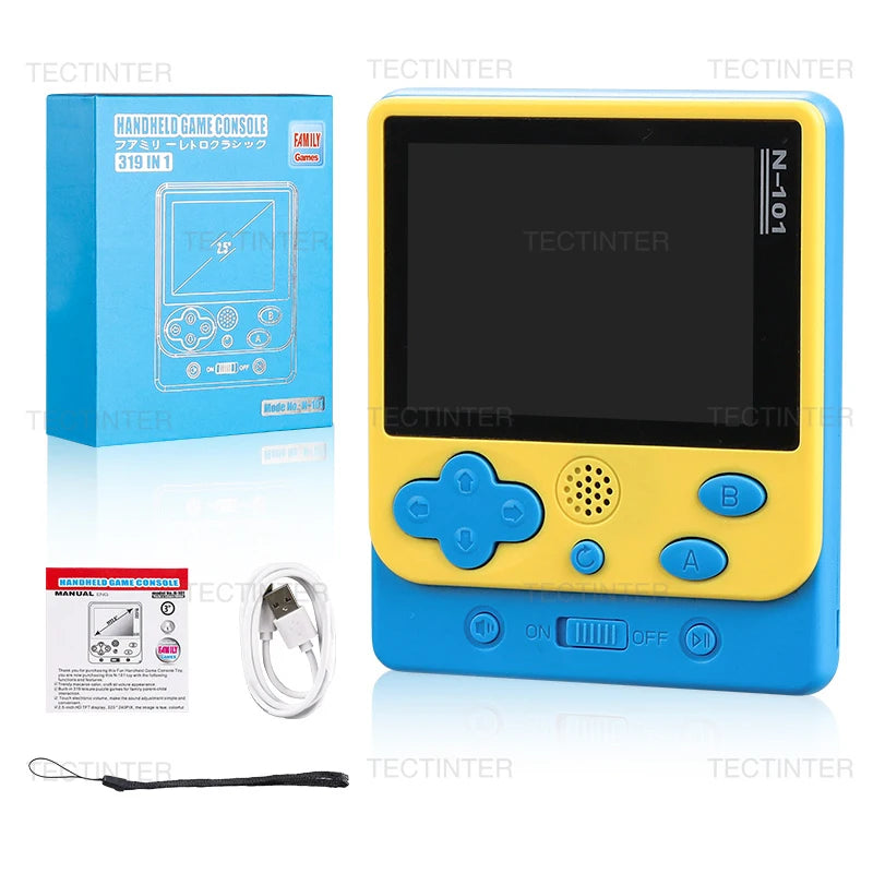 N101 2.5 Inch Mini Portable Retro Handheld Game Player Rechargeable Video Game Console Built-in 319 Classic Games Kids Gift