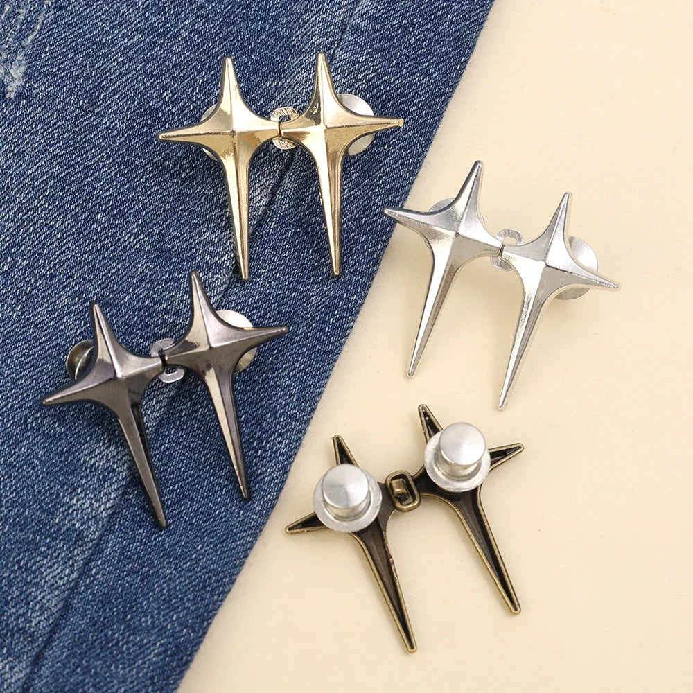 Adjustable Waist Buckle Cross Star Shape Jean Buttons Pins Detachable Metal Buttons Waist Tightener Clothing Accessories