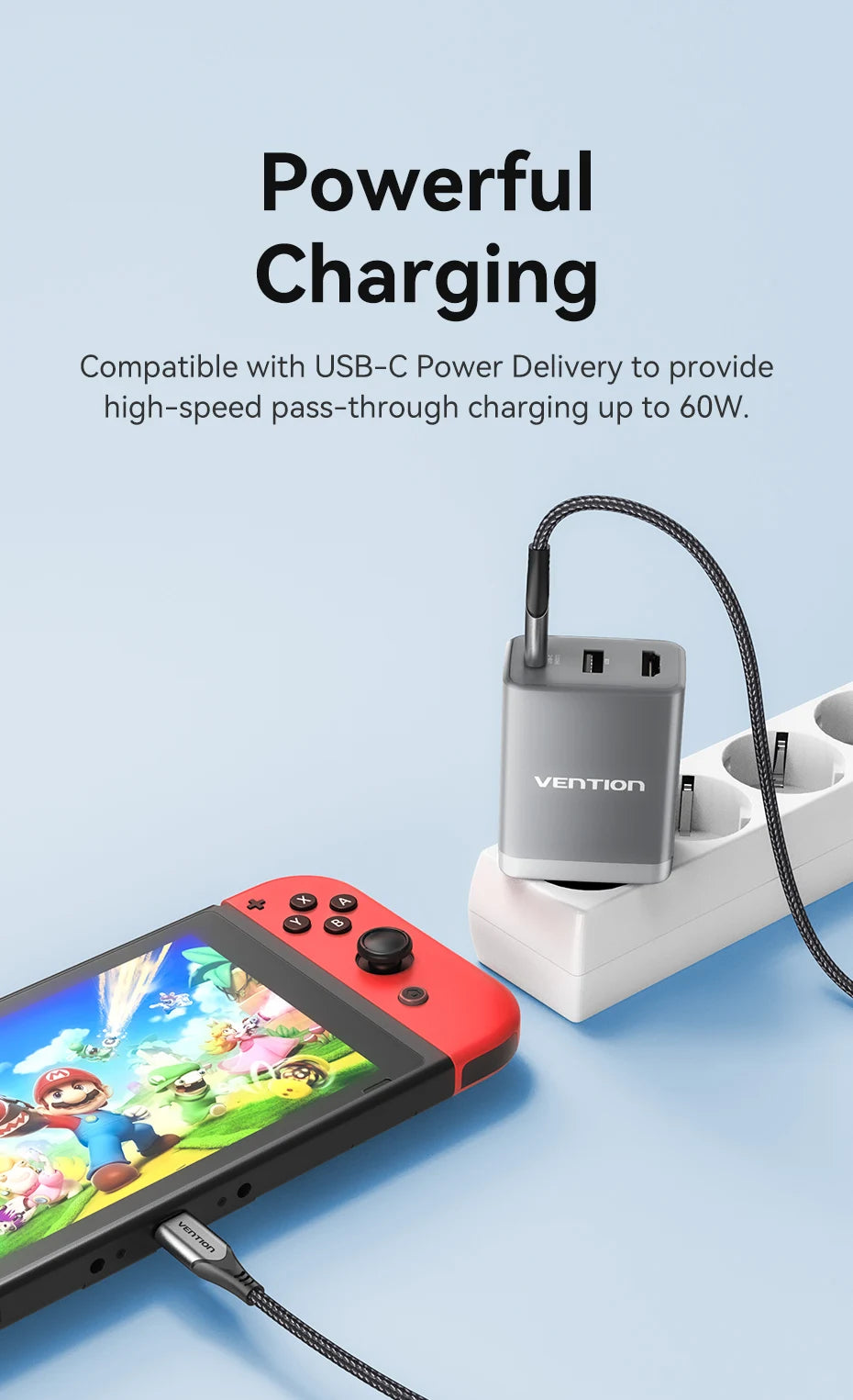 Vention Switch Dock Charger for Nintendo Switch PD 65W GaN Fast Charger for TV 4K HDMI Android Smartphone Tablet iPhone Portable