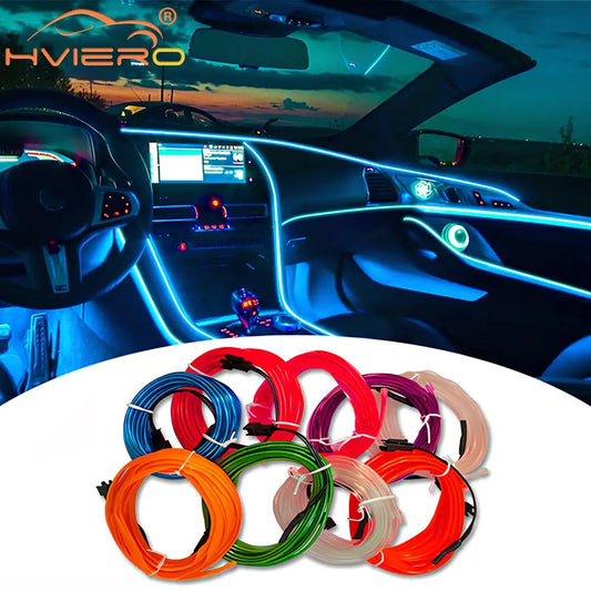 5M Universal Car Interior Lighting white LED Strip Decoration Garl and Wire Rope Tube Line Flexible Neon Lights with USB Drive