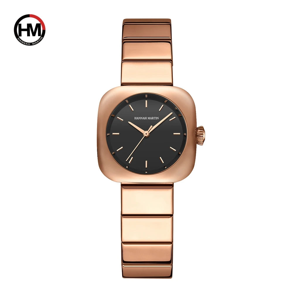 2024 New Minimalist Women's Watch 30mm Square Japanese Movement  Original Rose Gold Elliptic Leather Casual Fashion Wristwatches