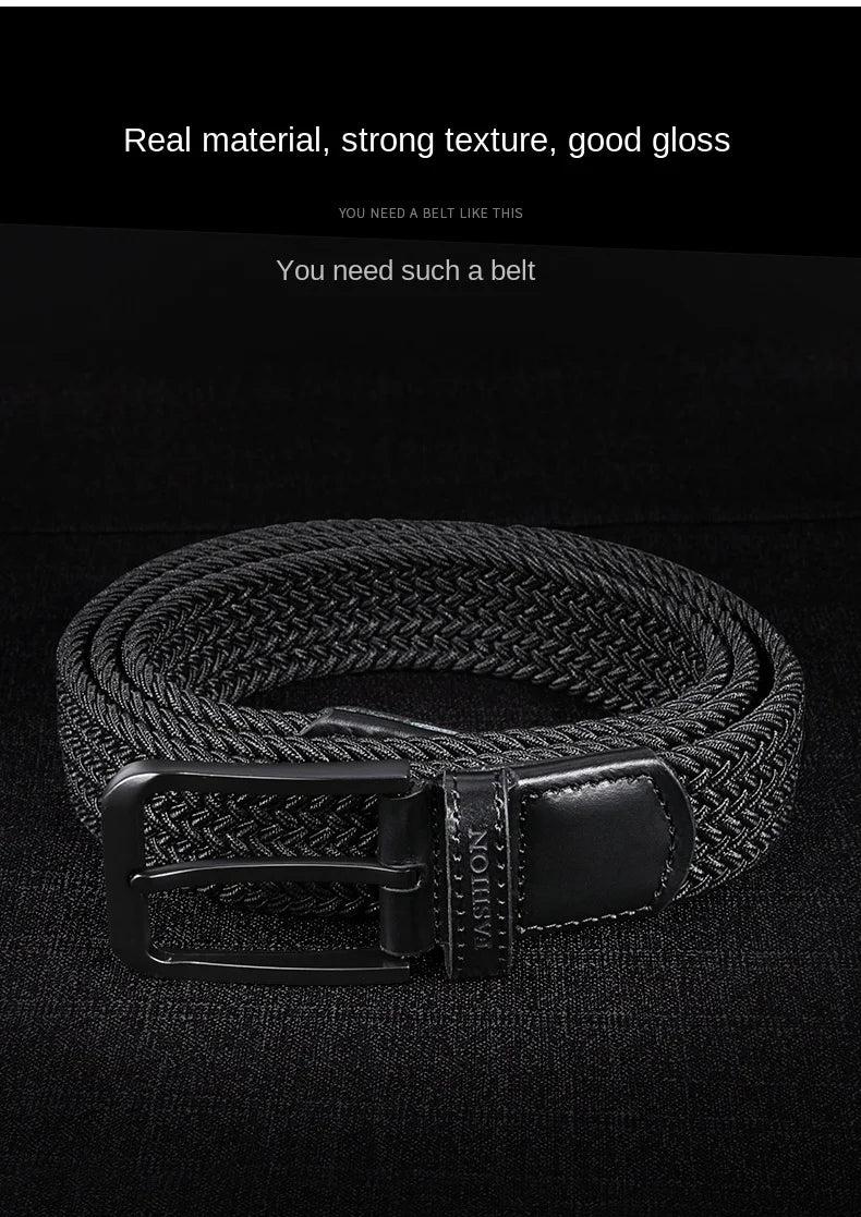 Belt Men 35mm Tide Canvas Elastic Belt Woven Non Porous Design Joker Young Students Jeans Belt