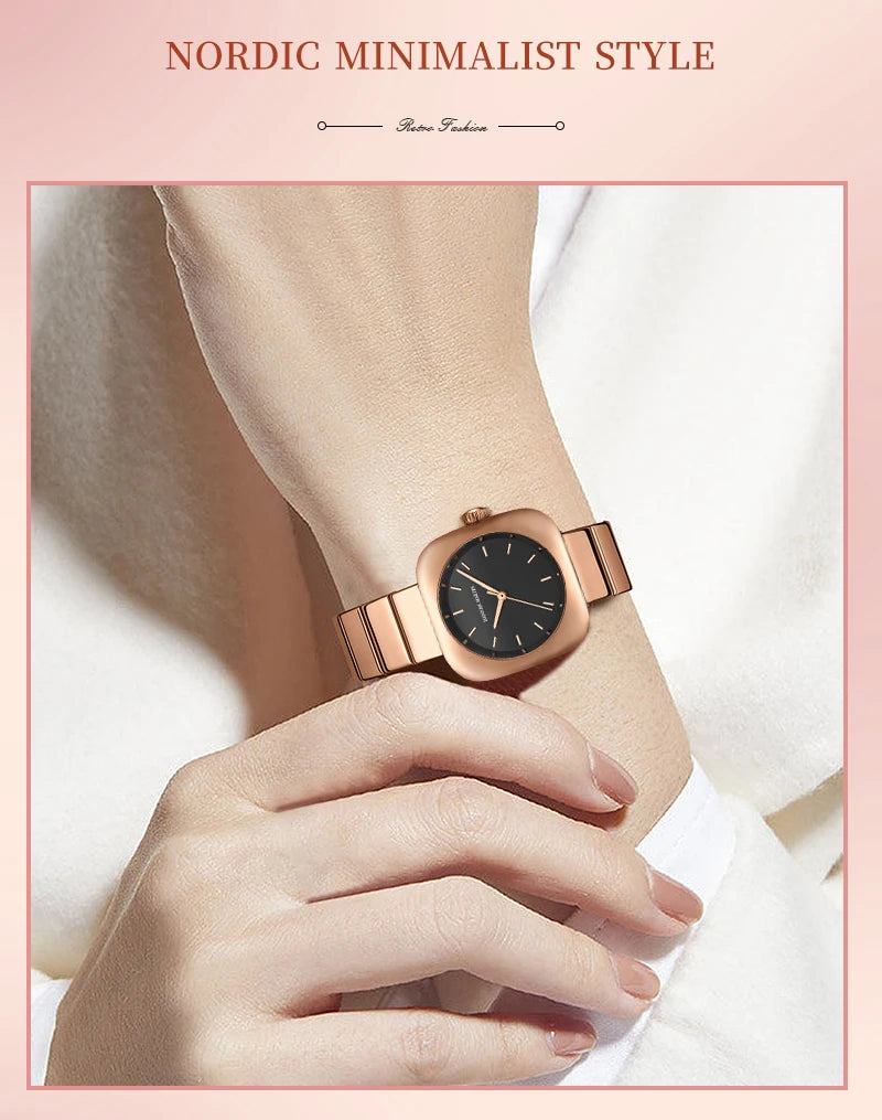 2024 New Minimalist Women's Watch 30mm Square Japanese Movement  Original Rose Gold Elliptic Leather Casual Fashion Wristwatches