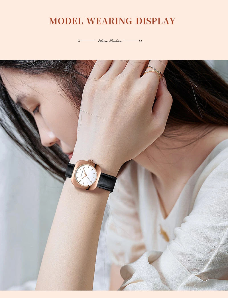 2024 New Minimalist Women's Watch 30mm Square Japanese Movement  Original Rose Gold Elliptic Leather Casual Fashion Wristwatches