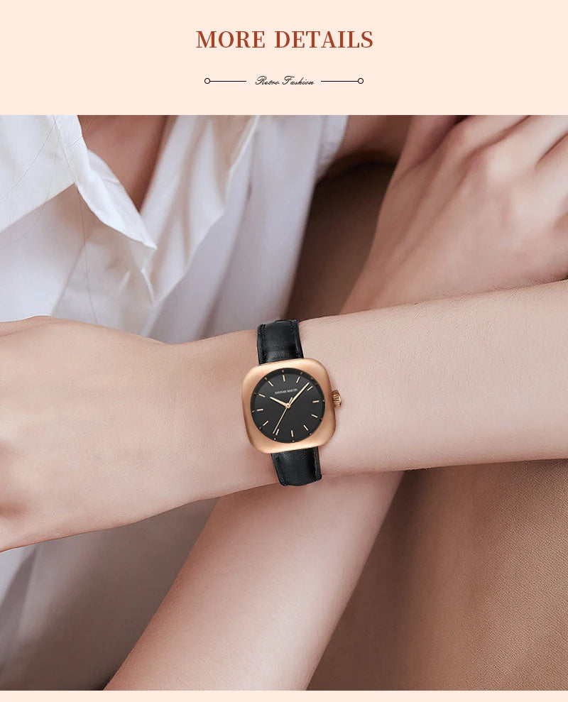 2024 New Minimalist Women's Watch 30mm Square Japanese Movement  Original Rose Gold Elliptic Leather Casual Fashion Wristwatches